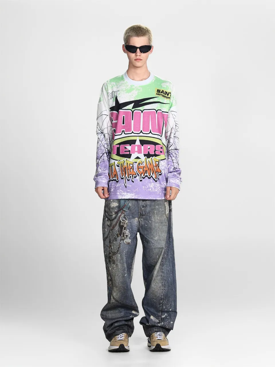 Saint michael tears all-over printed long-sleeved vintage autumn and winter T-shirt Style number: 109 Size: M L XL Wholesale price: 136 Color: Picture color